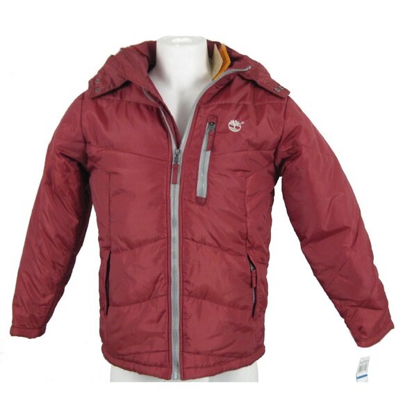 NEW Timberland Little Boys Winter Jacket!RedFleece LinedHoodInsulated